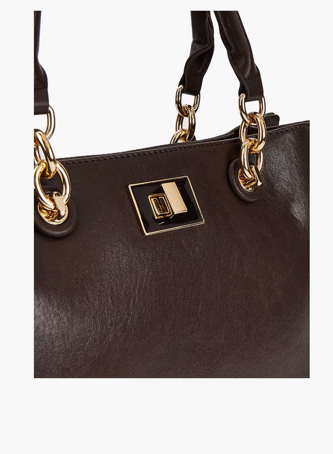 Flora Bella By Shoexpress Solid Tote Bag with Detachable Strap and Zip Closure  - Image 4