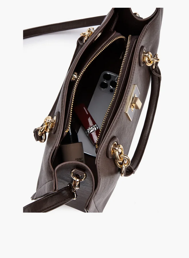 Flora Bella By Shoexpress Solid Tote Bag with Detachable Strap and Zip Closure