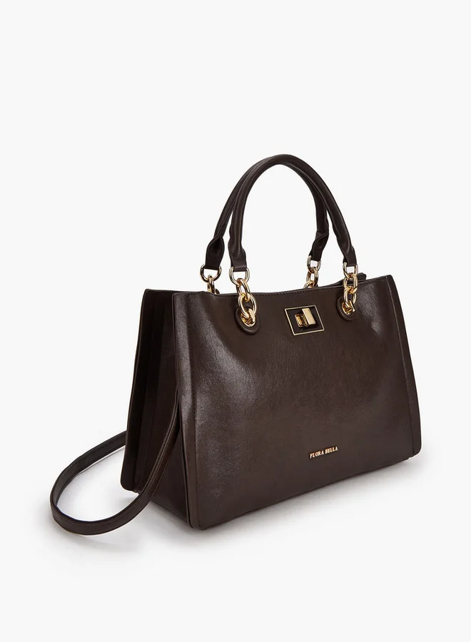 Flora Bella By Shoexpress Solid Tote Bag with Detachable Strap and Zip Closure