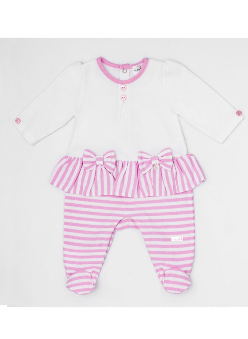 MOON 100% Cotton Footed Sleepsuit 3-6M Pink - Pink Stripes - Image 1