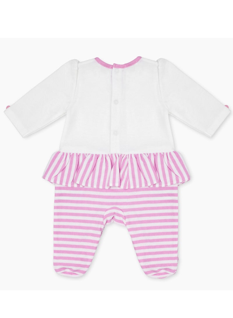 MOON 100% Cotton Footed Sleepsuit 3-6M Pink - Pink Stripes - Image 2