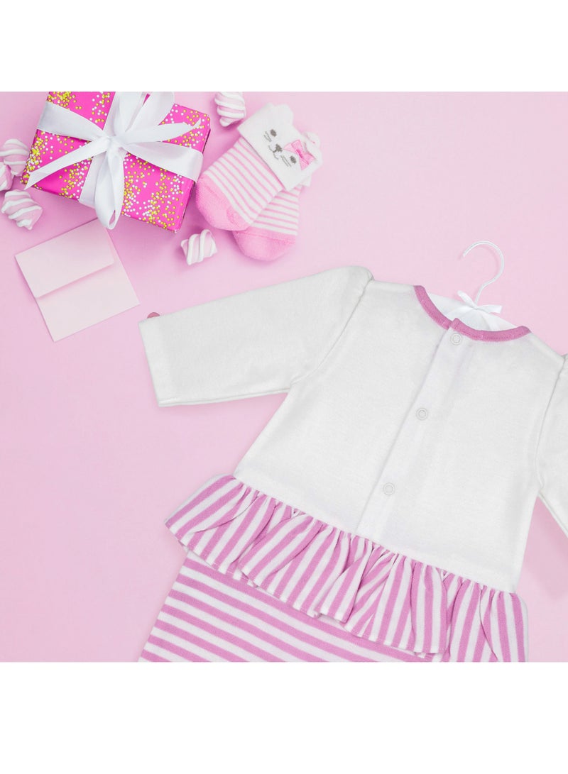 MOON 100% Cotton Footed Sleepsuit 3-6M Pink - Pink Stripes - Image 5