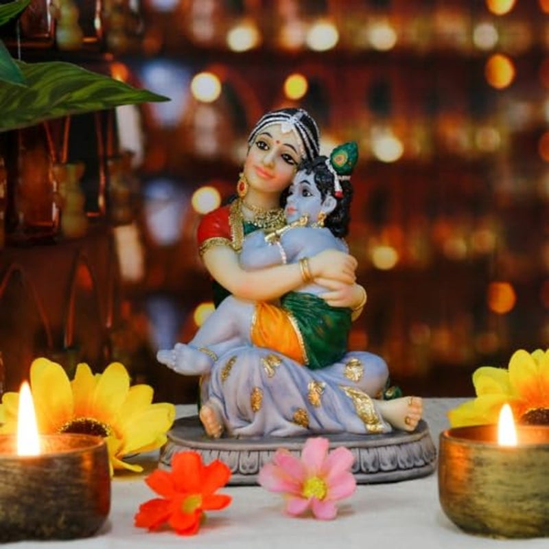 Maa Yashoda Krishna Murti Statue - 5.7" Hindu God Lord Krishna Idol Gift for Devotee of Indian Pooja Item Birthday Diwali Gifts for Friend Family Office Home Temple Mandir Puja Decor - Image 4