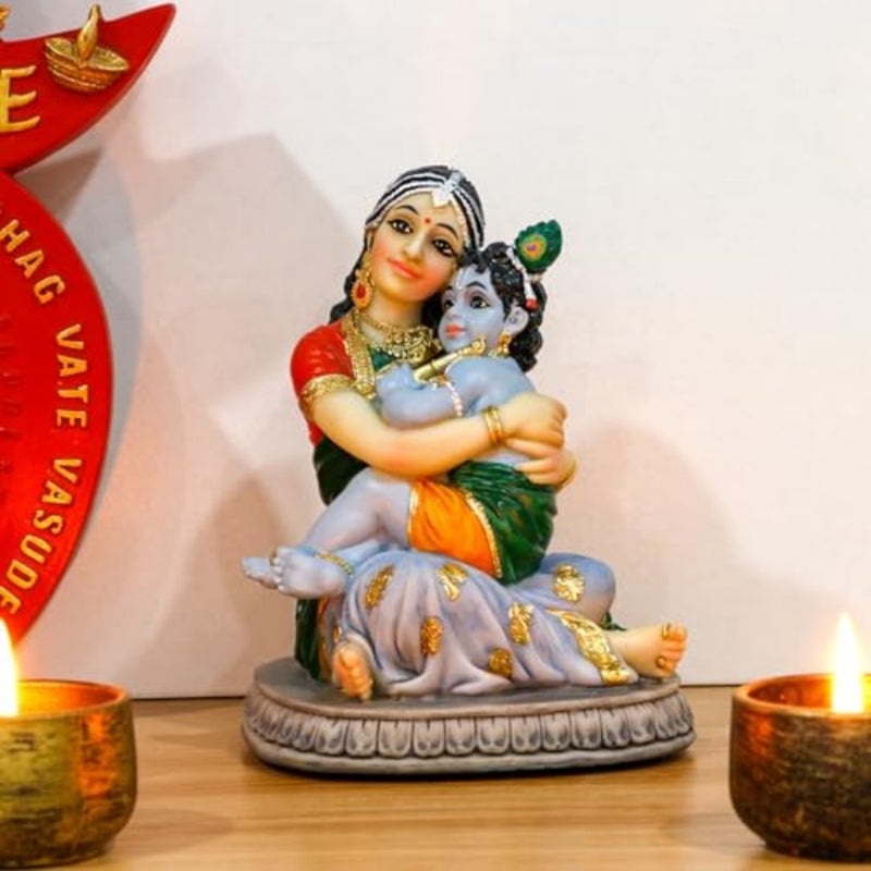 Maa Yashoda Krishna Murti Statue - 5.7" Hindu God Lord Krishna Idol Gift for Devotee of Indian Pooja Item Birthday Diwali Gifts for Friend Family Office Home Temple Mandir Puja Decor - Image 3