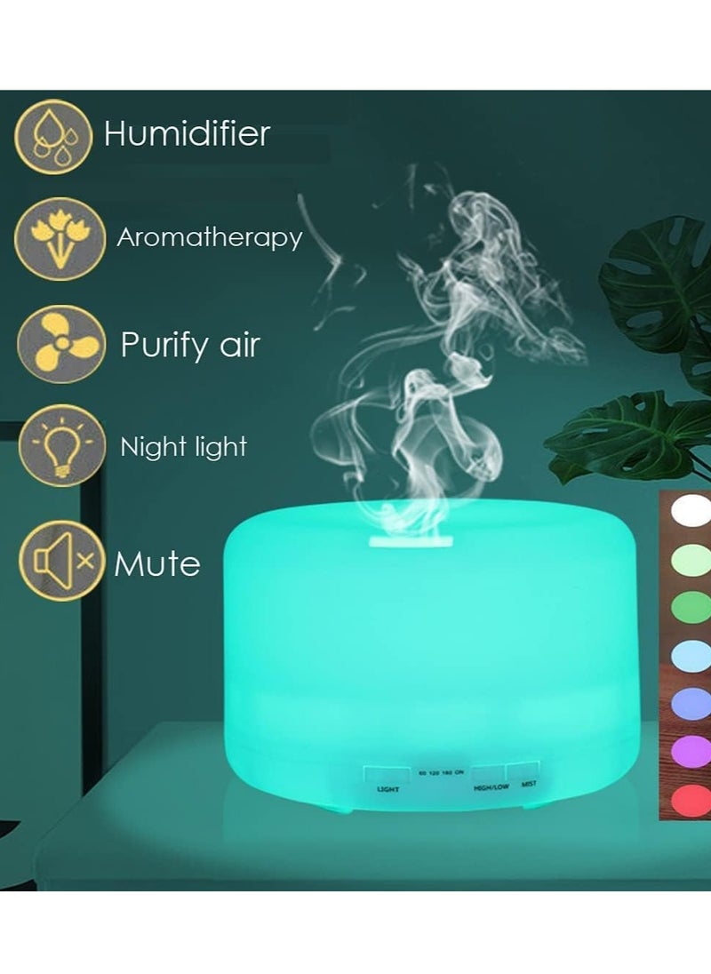 Essential Oil Diffuser - Humidifier Aromatherapy Aroma Diffuser, Timer and Auto-Off Safety Switch, 7 LED Light Colors,Fragrant Oil Vaporizer Humidifier,500ml Circular Ultrasonic Silent Air Purifier