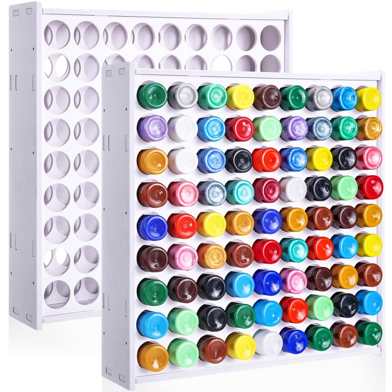 Hicarer 2 Pcs 81 Holes Craft Paint Storage Organizer Vertical Paint Rack Stand Storage Containers Wall Mounted Holder Removable Organizer Box for 2oz Bottle Art Supplies - Image 1