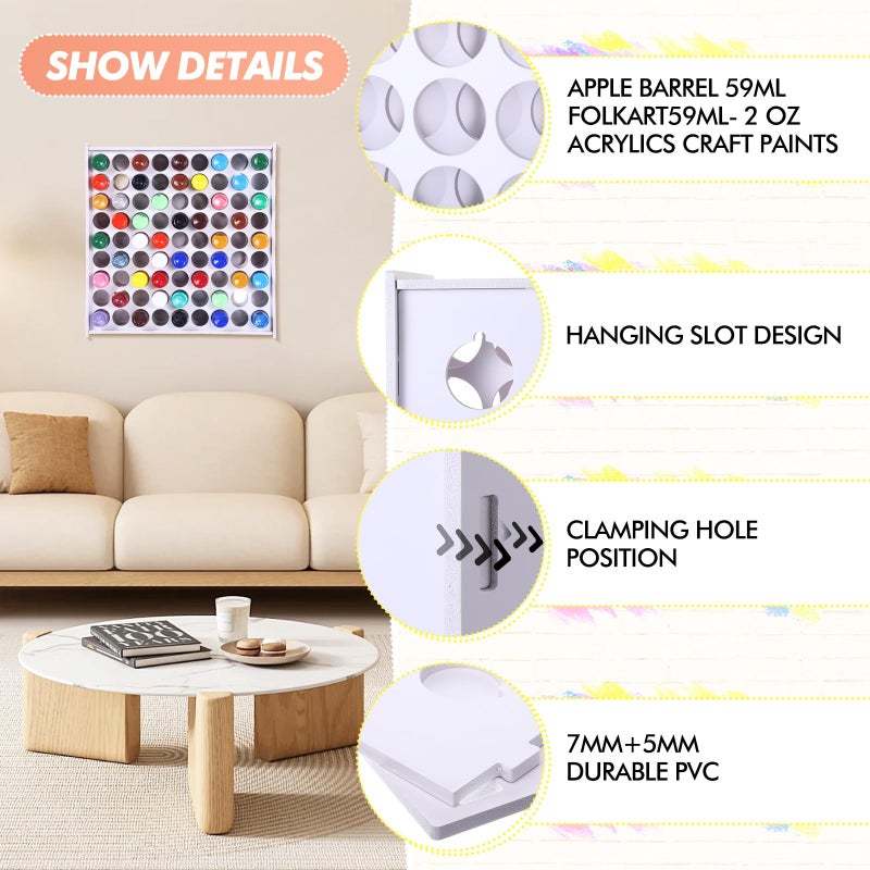 Hicarer 2 Pcs 81 Holes Craft Paint Storage Organizer Vertical Paint Rack Stand Storage Containers Wall Mounted Holder Removable Organizer Box for 2oz Bottle Art Supplies - Image 4