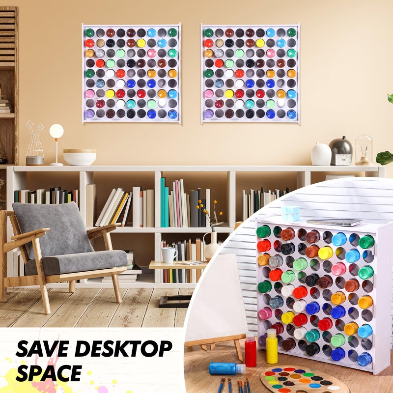 Hicarer 2 Pcs 81 Holes Craft Paint Storage Organizer Vertical Paint Rack Stand Storage Containers Wall Mounted Holder Removable Organizer Box for 2oz Bottle Art Supplies - Image 5