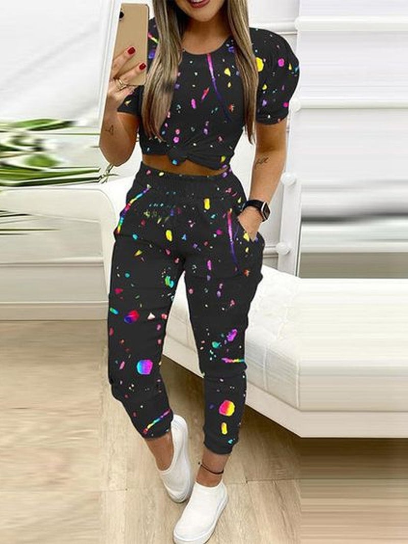 Womens Printed Elastic Waist Joggers color tie dye