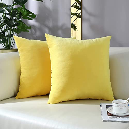 Blue Monkey Soft Velvet Cushion Cover Soft Throw Pillow Cover Pack of 2, Solid Square Cushion Case (16x16, Lemon Yellow) - Image 3