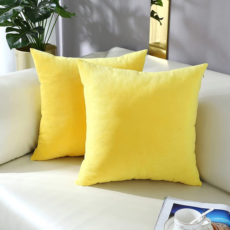 Blue Monkey Soft Velvet Cushion Cover Soft Throw Pillow Cover Pack of 2, Solid Square Cushion Case (16x16, Lemon Yellow) - Image 4