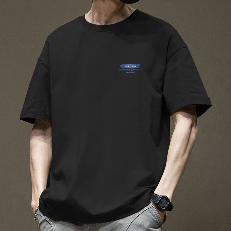 New Men's Short-Sleeved T-Shirt Clothes Summer White T-Shirt Bottoming Shirt Top Boys Round Neck - Image 2