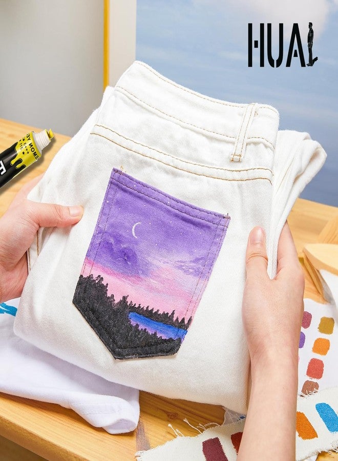 Hual Fabric Paint Set for Clothes with 6 Brushes, 1 Palette, 12 Colors (12ml, 0.4oz) - Permanent Textile Paint Puffy Paint Kit for Shoes, Canvas - Non-Toxic Slick Painting Set for Adults, Beginner & - Image 3