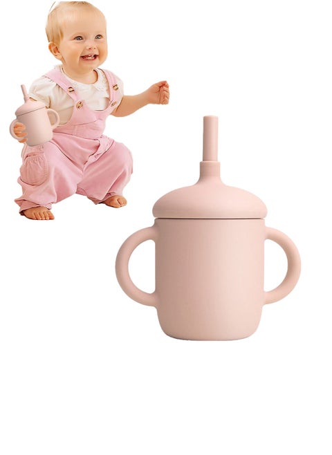 Baby and Toddler Trainer Cup, 150 mL Silicone Sippy with Handles Lid and Straw, Spill Proof and Non-Slip (green)