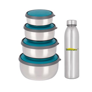 HomePro 4 pcs Bowl Set Green and Stainless Steel Bottle Mirror Design Multipurpose Dabba Food Serving and Storage Containers Set of 4 375 ml 625 ml 1000 ml 1375 ml Combo Pack - pzsku/Z5459F9FE3C0E611B78CBZ/45/1748244275/b678fd4c-42f1-4739-a1dc-9ed80fcdb496