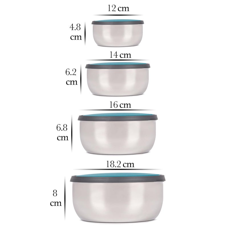 HomePro HomePro 4 pcs Bowl Set Green and Stainless Steel Bottle Mirror Design Multipurpose Dabba Food Serving and Storage Containers Set of 4 375 ml 625 ml 1000 ml 1375 ml Combo Pack  - Image 2