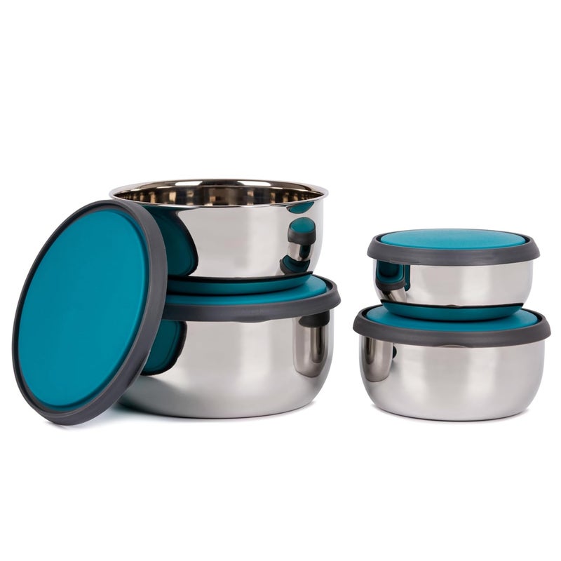 HomePro HomePro 4 pcs Bowl Set Green and Stainless Steel Bottle Mirror Design Multipurpose Dabba Food Serving and Storage Containers Set of 4 375 ml 625 ml 1000 ml 1375 ml Combo Pack  - Image 4