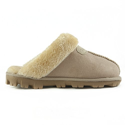CLPP'LI Womens Slip on Faux Fur Warm Winter Mules Fluffy Suede Comfy Slippers-Beige-10 - Image 3