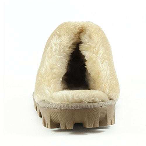 CLPP'LI Womens Slip on Faux Fur Warm Winter Mules Fluffy Suede Comfy Slippers-Beige-10 - Image 5