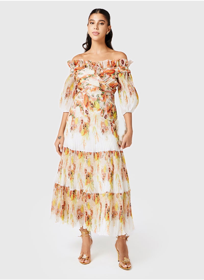 Threadz by Ajooni - Off Shoulder Semi Pleated Tier Dress - Image 1