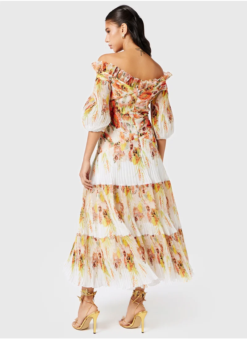 ثريدز باي اجوني Off Shoulder Semi Pleated Tier Dress