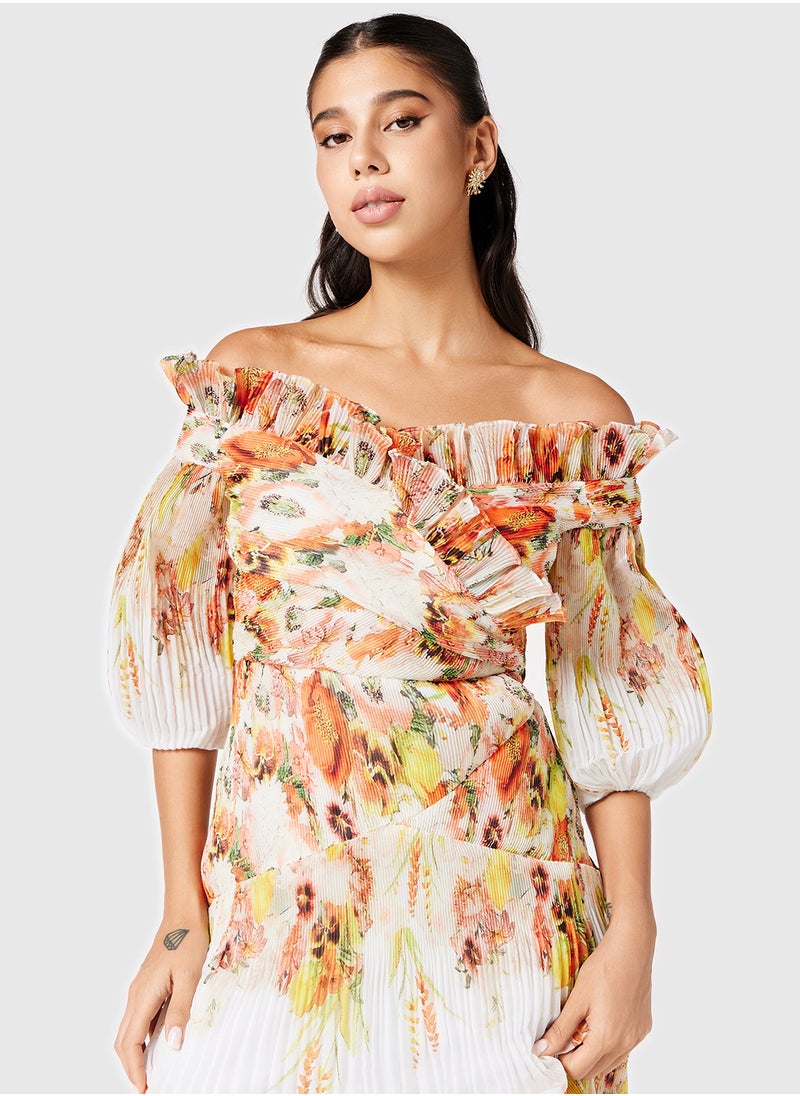 Threadz by Ajooni - Off Shoulder Semi Pleated Tier Dress - Image 1