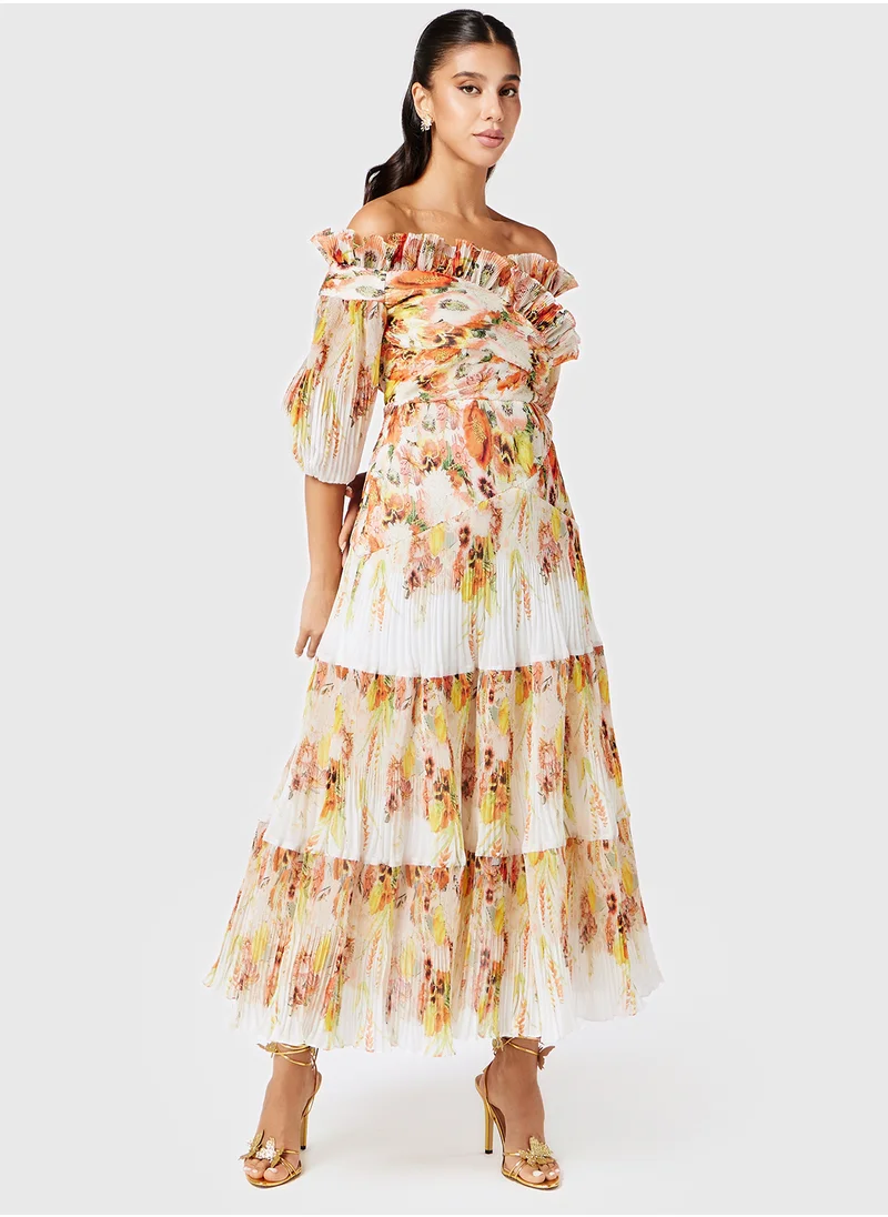 ثريدز باي اجوني Off Shoulder Semi Pleated Tier Dress