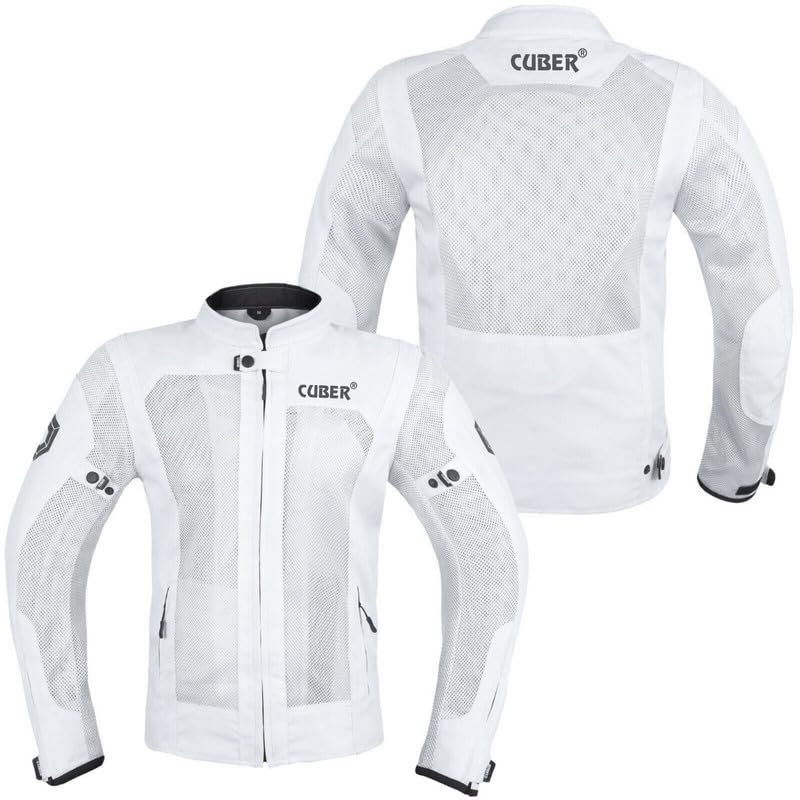 CUBER HI VIS BREATHABLE MESH MOTORCYCLE JACKET RIDING MENS CE ARMOR BIKER RACING GEAR, DUAL SPORT PROTECTIVE (WHITE-3X-LARGE) - Image 2