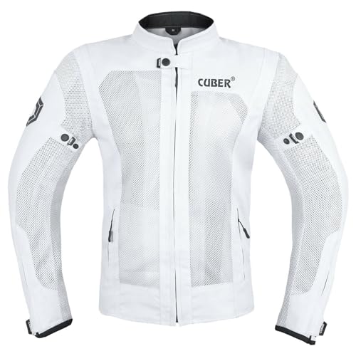 CUBER HI VIS BREATHABLE MESH MOTORCYCLE JACKET RIDING MENS CE ARMOR BIKER RACING GEAR, DUAL SPORT PROTECTIVE (WHITE-3X-LARGE) - Image 4