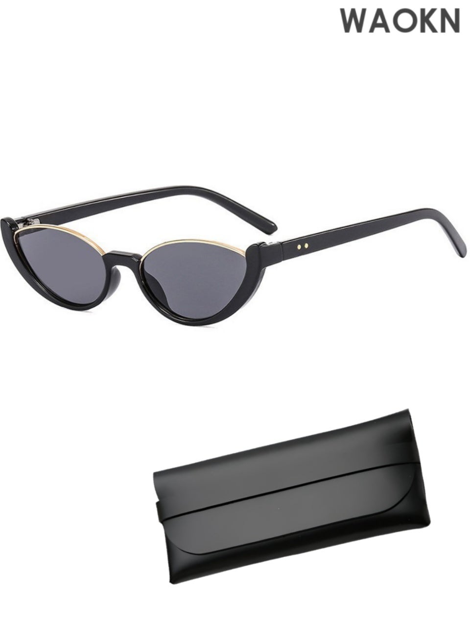 Small Frames Cat Eye Sunglasses Women Rivet Vintage Shades Sun Glasses Female Fashion Eyeglasses Retro Eyewear Cat Eye Sunglasses Women Semi-Rimless Metal Rimmed Frame Black Lens Casual Style Sun Glasses.