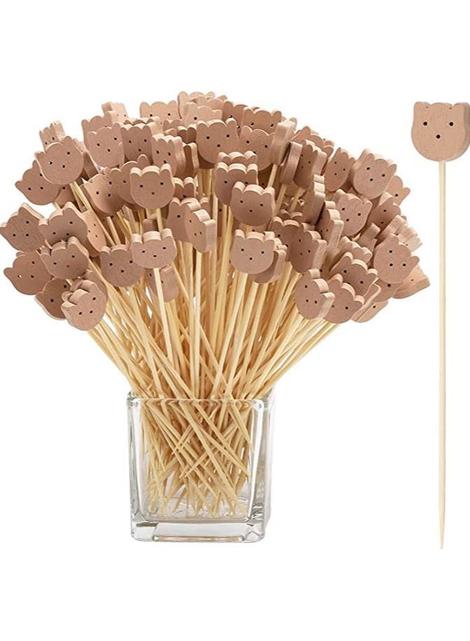 NIBEMINENT Fruit Toothpick, 100Pcs Handmade Bamboo Skewer Cute Bear Food Picks Party Frilled Toothpicks for Appetizer Fruits Dessert, Sandwich Decoration Sticks Disposable - Image 1