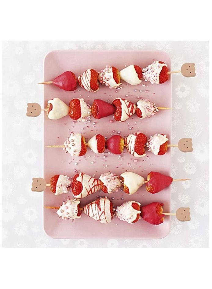 NIBEMINENT Fruit Toothpick, 100Pcs Handmade Bamboo Skewer Cute Bear Food Picks Party Frilled Toothpicks for Appetizer Fruits Dessert, Sandwich Decoration Sticks Disposable - Image 3