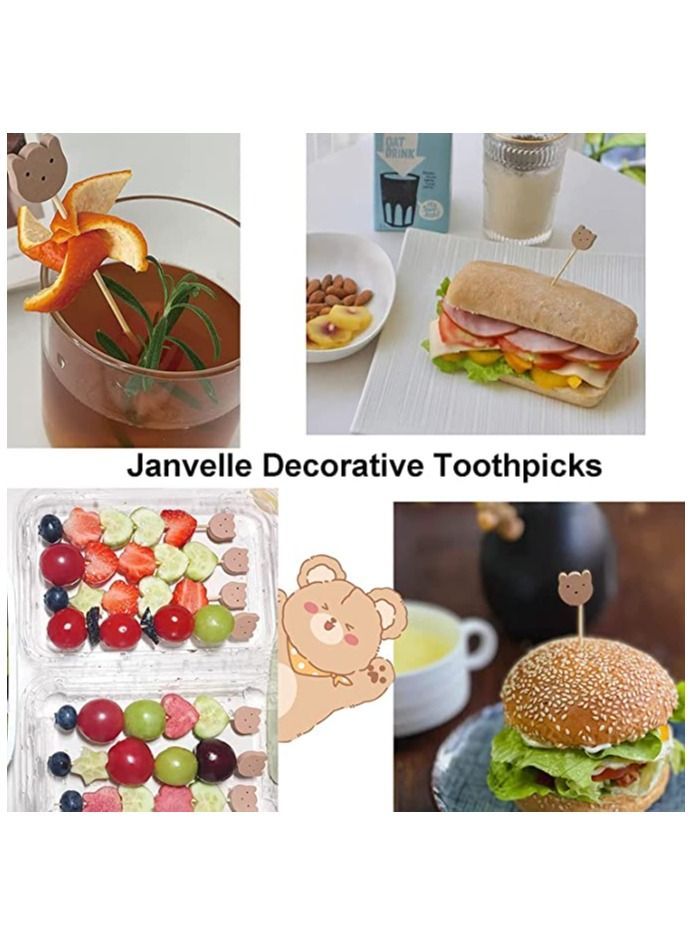 NIBEMINENT Fruit Toothpick, 100Pcs Handmade Bamboo Skewer Cute Bear Food Picks Party Frilled Toothpicks for Appetizer Fruits Dessert, Sandwich Decoration Sticks Disposable - Image 2