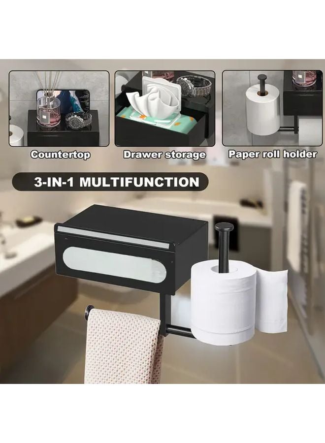 Black Stainless Steel Bathroom Organizer No Drill Installation Space Saving - Image 5