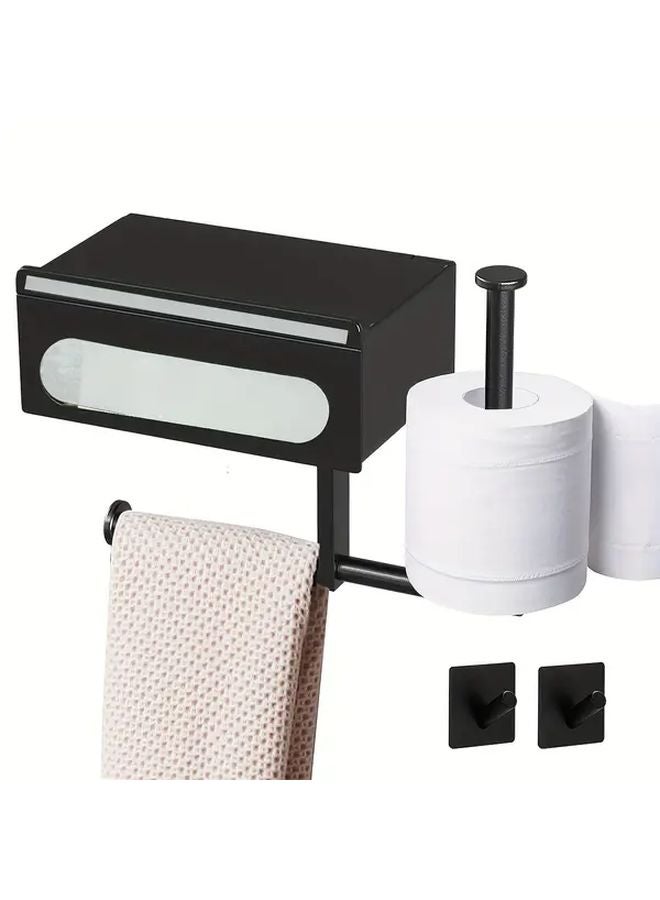 Black Stainless Steel Bathroom Organizer No Drill Installation Space Saving - Image 3