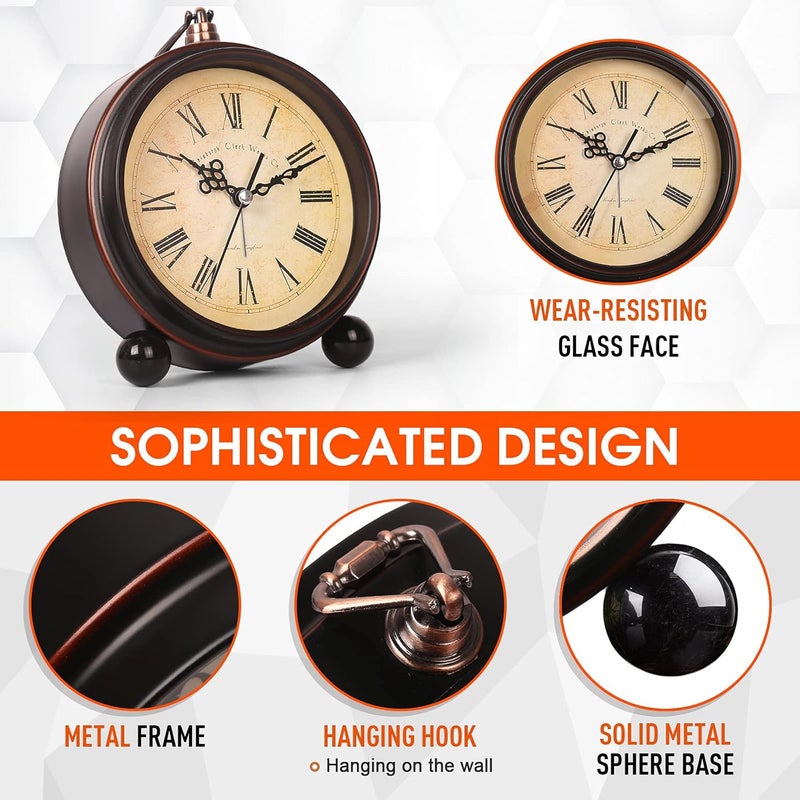 kadio Plastic Battery Alarm ClockNight LightVintage Hangable Super Silent Non Ticking Analog Clock for Bedroom 10 Cm X 10 CmBlack - Image 2