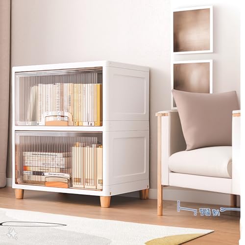 SpaceOrganizer Plastic Collapsible Wardrobe, Storage Drawer Units, Clothes Drawer Organisers, Bookcases (Cupboard Rack-1Door Transparent, 2Pcs), 10 Cm - Image 1