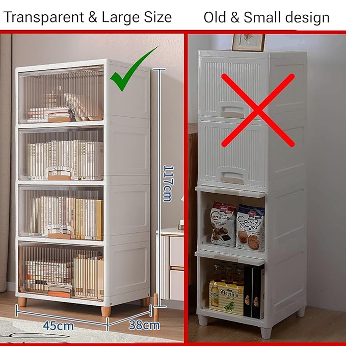 SpaceOrganizer Plastic Collapsible Wardrobe, Storage Drawer Units, Clothes Drawer Organisers, Bookcases (Cupboard Rack-1Door Transparent, 2Pcs), 10 Cm - Image 5