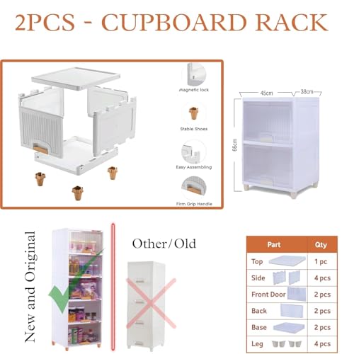 SpaceOrganizer Plastic Collapsible Wardrobe, Storage Drawer Units, Clothes Drawer Organisers, Bookcases (Cupboard Rack-1Door Transparent, 2Pcs), 10 Cm - Image 2