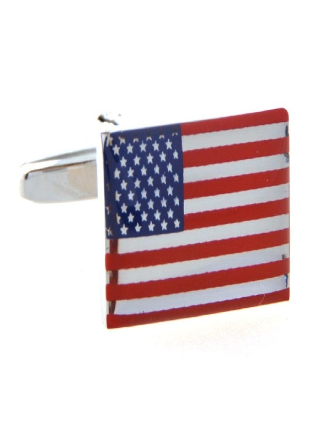 MRCUFF American Official Flag USA America Pair Cufflinks in a Presentation Gift Box & Polishing Cloth (flag o) - Image 1