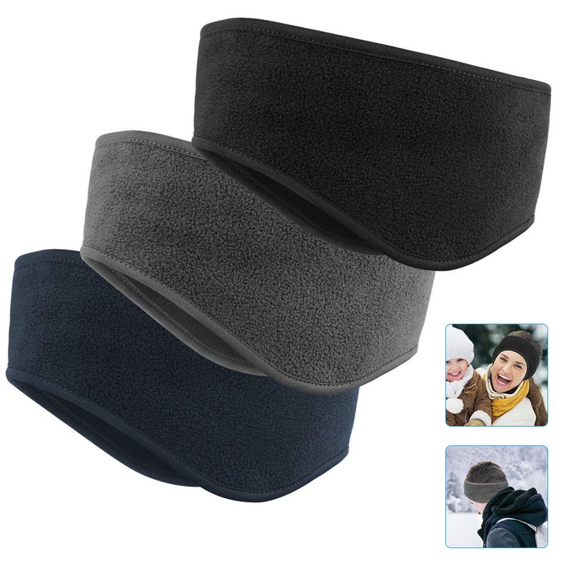 Komake Ear Warmers Headband, KOMAKE 2 Pack Earmuff Headband Fleece Earmuffs Running Headband Winter Ear Covers Moisture Wicking Sweatband Ski Sport Headband For Men & Women (Black+Gray) - Image 1