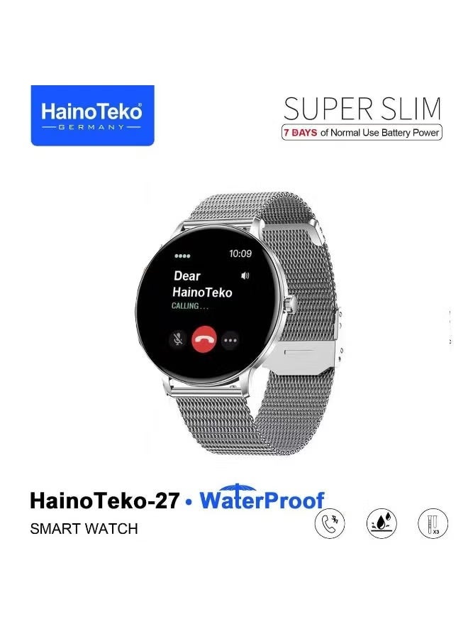 HainoTeko-27 Super Slim Smartwatch – Vibrant AMOLED Display, Waterproof, Bluetooth Calling, Fitness & Activity Tracking, Smart Notifications, Long Battery, 3 Interchangeable Straps, Stylish Silver for Men & Women, Daily, Office & Sports Use - Image 3