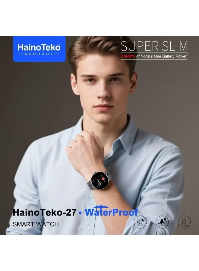 HainoTeko-27 Super Slim Smartwatch – Vibrant AMOLED Display, Waterproof, Bluetooth Calling, Fitness & Activity Tracking, Smart Notifications, Long Battery, 3 Interchangeable Straps, Stylish Silver for Men & Women, Daily, Office & Sports Use - Image 4