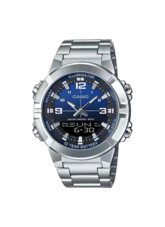 كاسيو Men's Analog-Digital Display Watch With Silver Stainless Steel Strap - AMW-870DA-2A1VDF