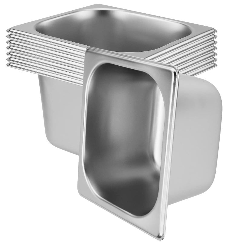 SINJEUN 8 Pack 16 Size x 4 Inch Deep Steam Table Pans Stainless Steel Steam Pan Catering Food Pan for Restaurant Hotel Catering Silver