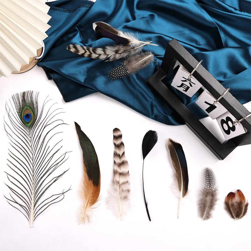 FeelfunFeather 150 pcs Natural Feathers Bulk- 7 Style Mixed Spotted Decorative Pheasant Feather Peacock Feather for DIY Crafts Halloween Wedding Party Hat Decoration - Image 4