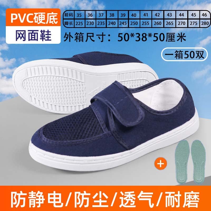 Breathable Anti-Static Mesh Shoes Pu Thickened Soft Sole Velcro Canvas Shoes Non-Slip Durable Single Hole Dust-Free Shoes - Image 1