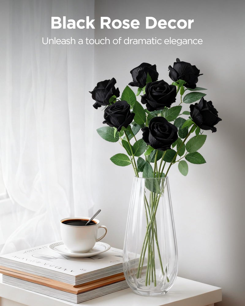 InnoGear 50 Pcs Black Roses Artificial Flowers, Fake Velvet Silk Rose Bulk Faux Flower for Decoration DIY Wedding Centerpieces Proposal Bridal Bouquets Shower Party Home Floral Decor (50, Black) - Image 4