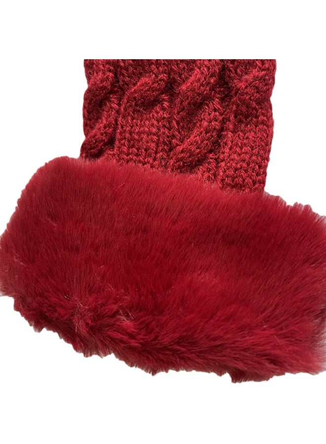Women Knit Fingerless Gloves, Arm Warmers with Faux Fur, Winter Fingerless Wrist Warmer Mittens - Image 5
