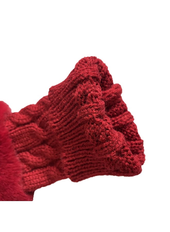 Women Knit Fingerless Gloves, Arm Warmers with Faux Fur, Winter Fingerless Wrist Warmer Mittens - Image 4